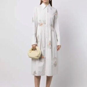 ERDEM‎ - Cotton Blend Long Sleeve Flower-Print Shirt Dress